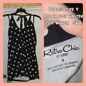Retro Chic Black and White Polka Dot Halter Blouse